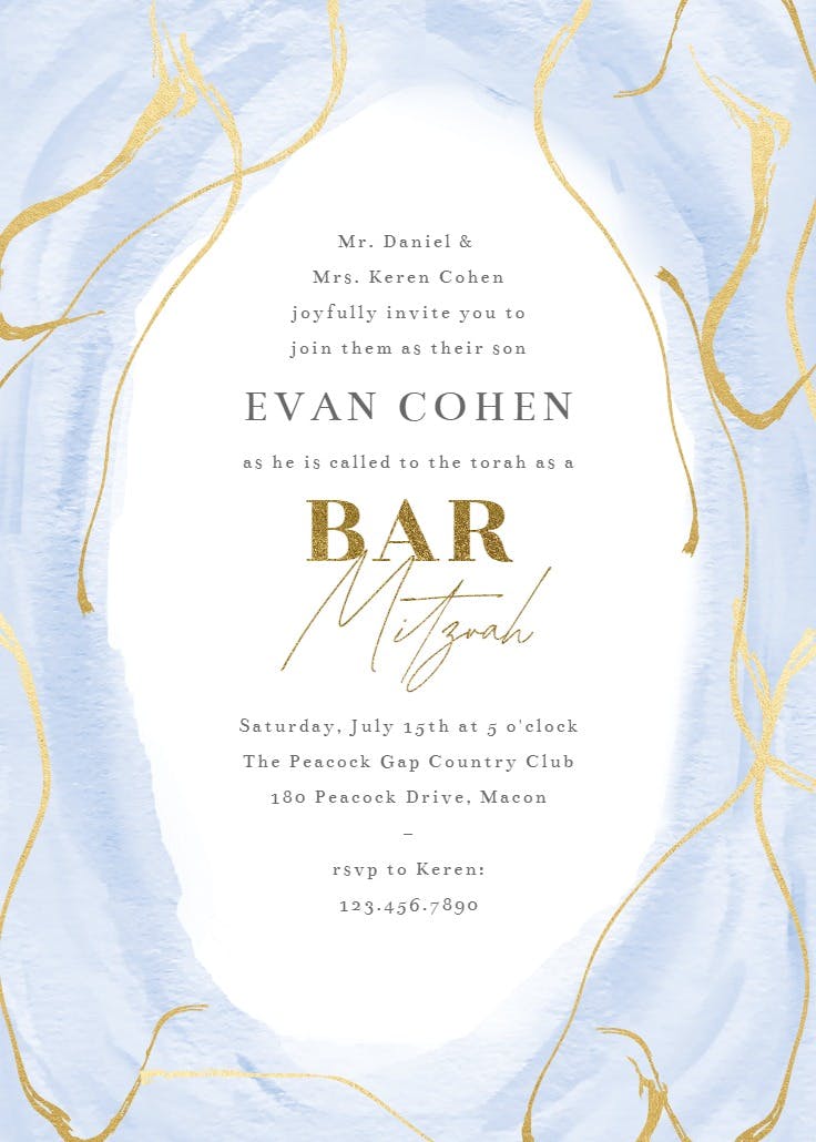 Falling gold confetti - bar & bat mitzvah invitation